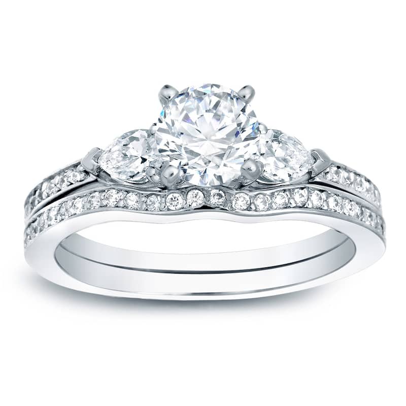 Auriya Platinum 1 carat TW Round 3-Stone Diamond Engagement Ring Set - 4