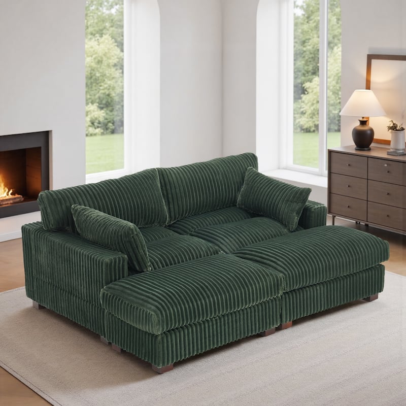 Oversied Plush Corduroy Fabric Modular Sectional Sofa with Chaise, Ottoman