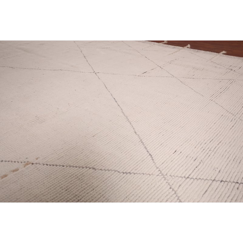 All-Over Ivory Moroccan Modern Area Rug Hand-Knotted Wool Carpet - 8'7"x 12'7"
