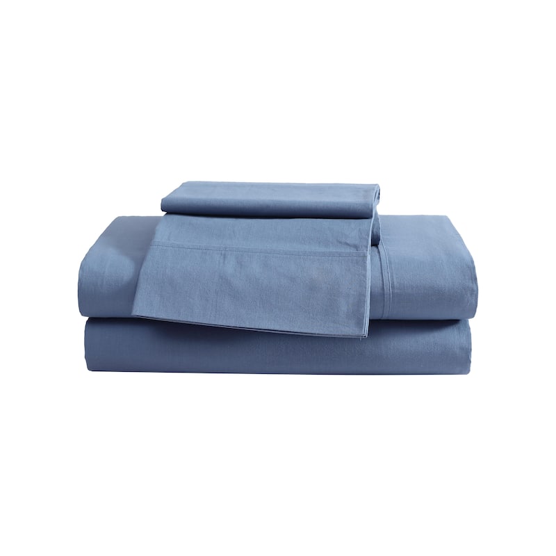 Eddie Bauer Brushed Percale Solid Cotton Sheet Set - King - Blue