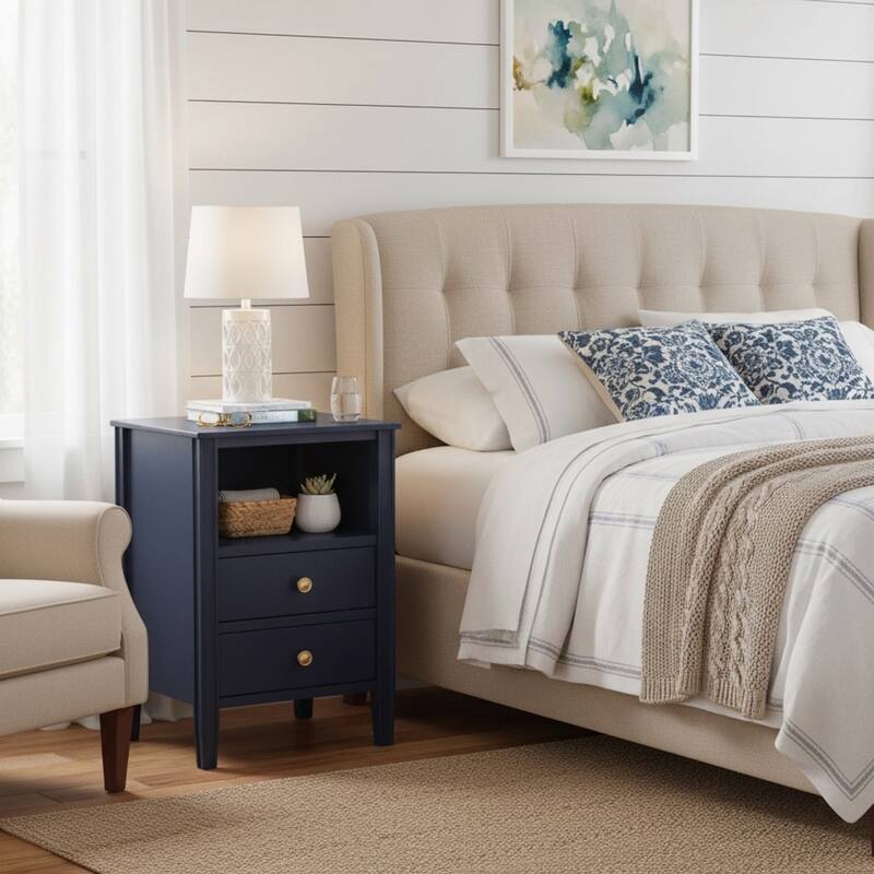 2-Drawer Nightstand in Midnight Blue - Elegant Storage Solution - Dark Blue