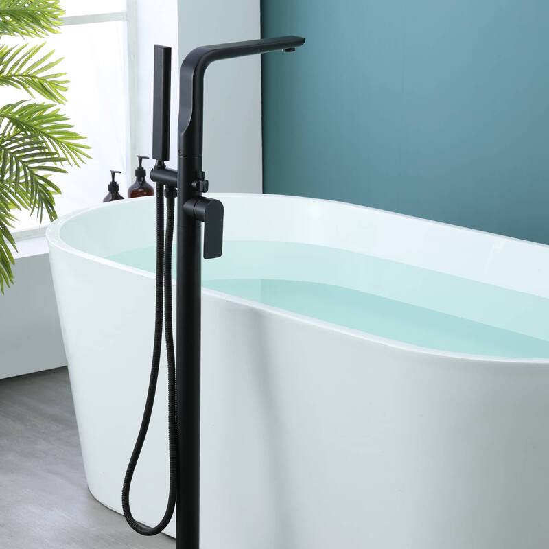 Freestanding Bathtub Faucet With Hand Shower Floor Mount Tub Filler Faucet With Handheld Shower High Flow Bathroom Tub Faucets