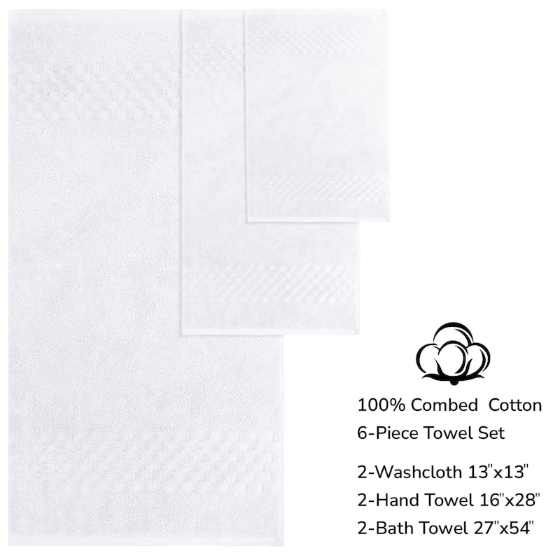 Feather and Stitch NY 650 GSM Premium Cotton 6 Piece Towel Set Super Absorbent Quick Dry Spa Quality