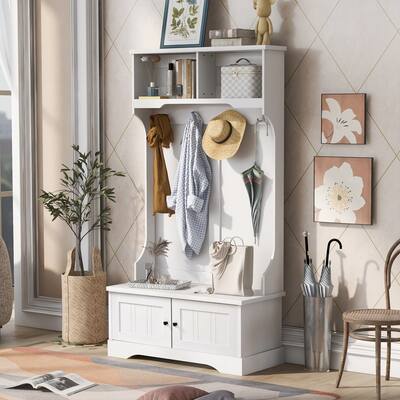 3-in-1 Hall Tree Entryway Bench with Shelves Cabinet and Hooks