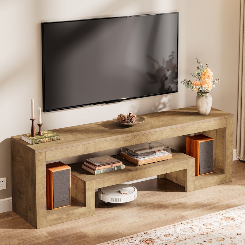 63-Inch TV Stand for 55/60/65-Inch TVs, Farmhouse Entertainment Center with Open Storage Shelves - 62 inches