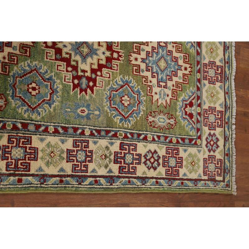 Green Kazak Accent Rug Handmade Oriental Wool Carpet - 2'8" x 3'11"