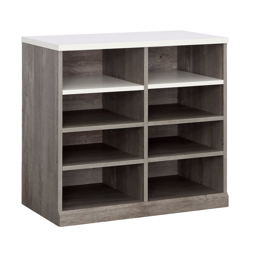 Wood Open Storage Cabinet with Adjustable Shelves, Brown - 32.05" W x 17.68" D x 30.00" H
