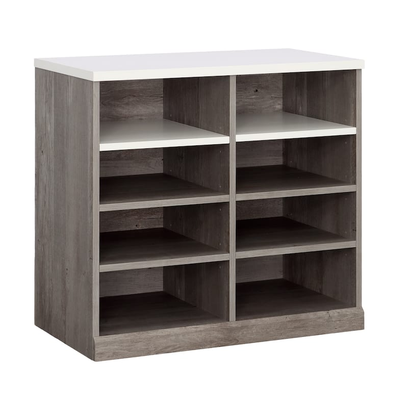 Wood Open Storage Cabinet with Adjustable Shelves, Brown - 32.05" W x 17.68" D x 30.00" H