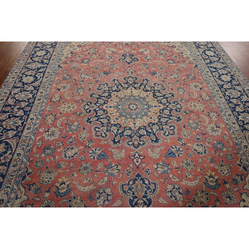 Traditional Pink Najafabad Persian Vintage Rug Handmade Wool Carpet - 9'8" x 12'9"