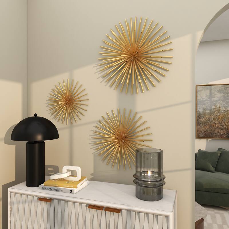 Metal Starburst 3D Home Wall Decor - Set of 3 Gold, Silver, Copper - CosmoLiving by Cosmopolitan