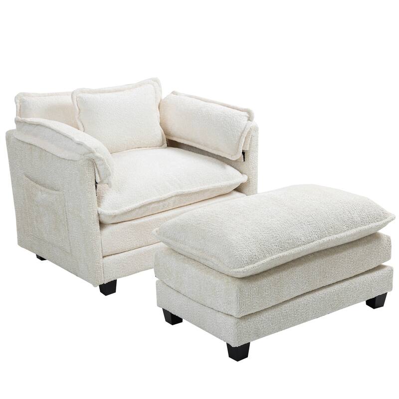 55x39" Oversized Boucle Single Sofa Bed with Ottoman Lounge Indoor Sofa