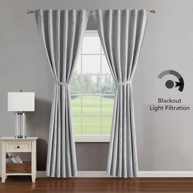Creative Home Ideas Collins Blackout Window Curtain, Room Darkening, Thermal Insulated, Branch, Back Tab, 2 Panels, 2 Tiebacks