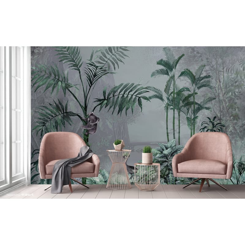 Tropical Forest Wildlife Wallpaper Mural Koala and Crane Jungle Scene