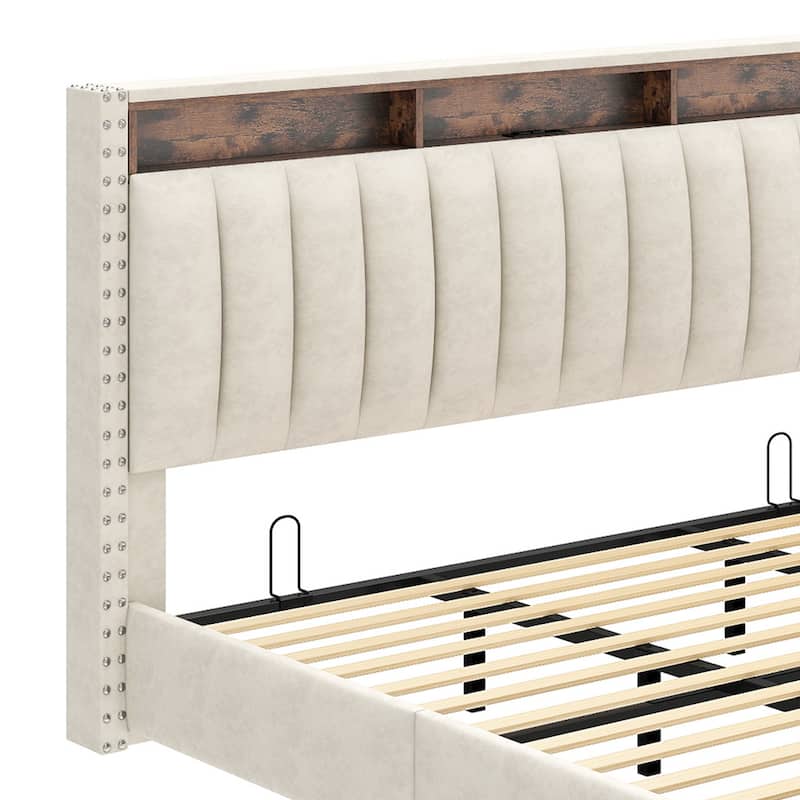 Moasis King Bed Upholstered Platform with Button-Tufted Frame