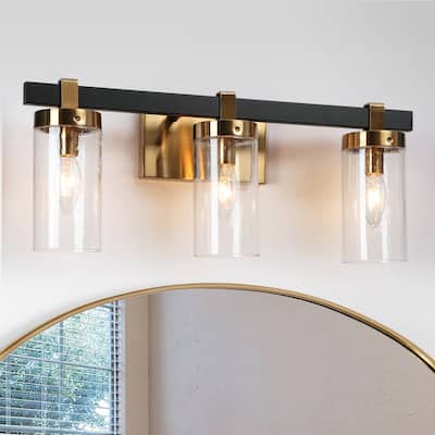 Modern Elegant 3-Light Black Gold Bathroom Vanity Light Dimmable Glass Wall Sconces