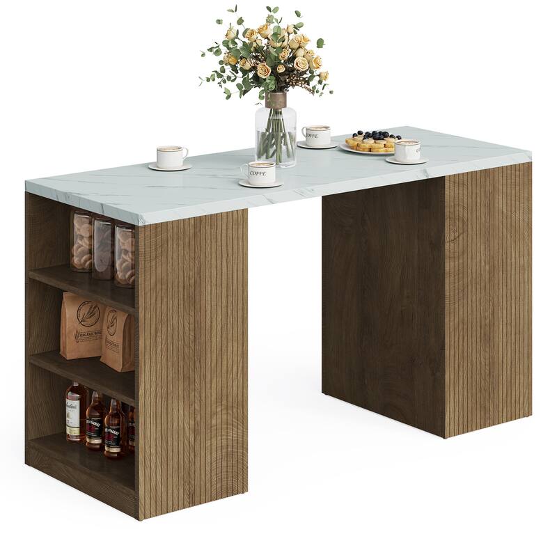 63-Inch Kitchen Island with Side Shelves, Modern Dining Table - 63'' W × 23.2'' D × 35.4'' H