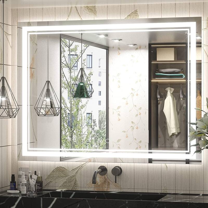 KEONJINN LED Bathroom Vanity Mirror, Wall Mounted Anti-Fog Dimmable Mirror - 48x36