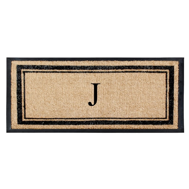 A1HC Natural Coir & Rubber Non Slip Thin Profile Front Door Large Monogrammed Door Mats 30x60 Inches - 30"x60" - J