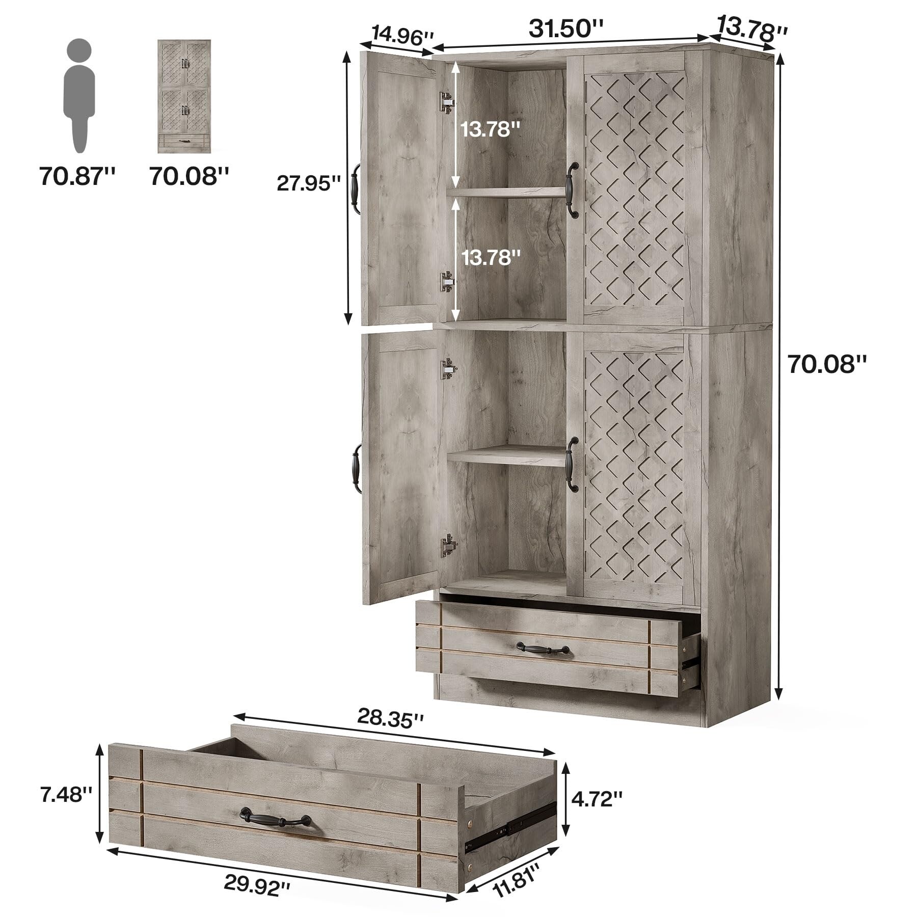70 Inch Kitchen Pantry Cabinet Tall Bakers Rack Kitchen Cabinet with Doors and Drawer N A On Sale Bed Bath Beyond 40890803