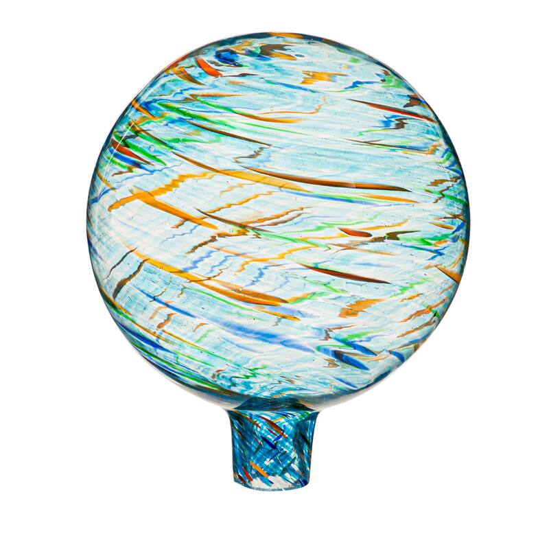 10" Art Glass Aqua Confetti Gazing Ball with Stand