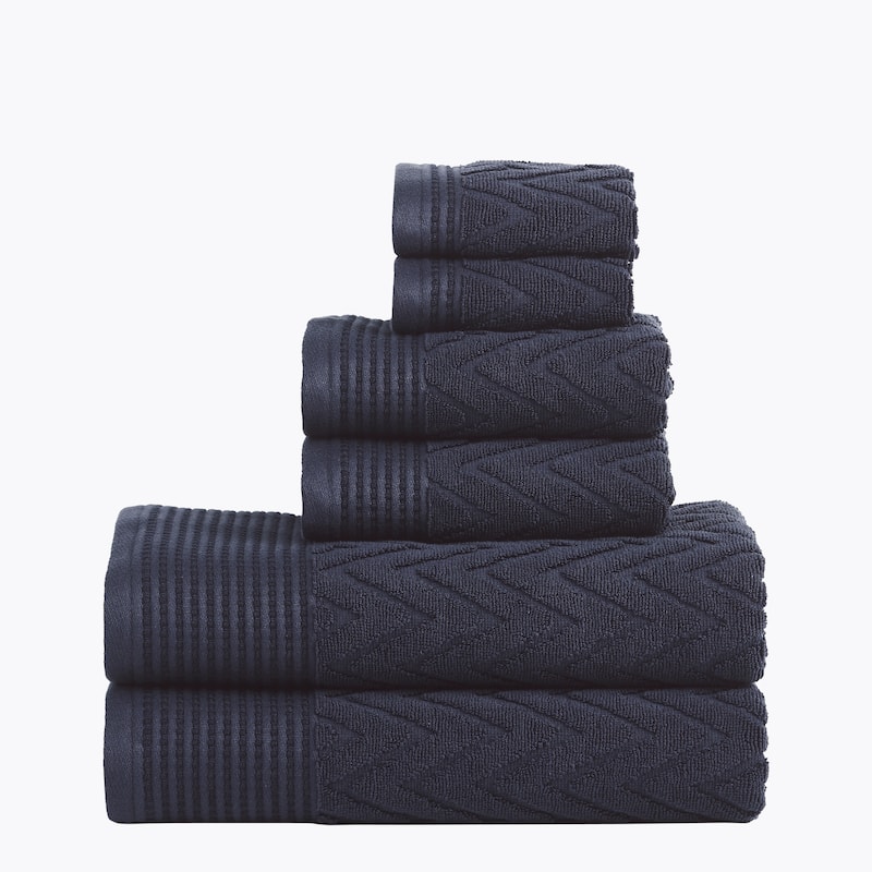 Superior Chevron Zero Twist Solid and Jacquard Cotton 6 Piece Towel Set