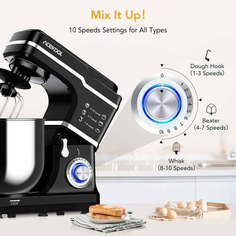7.5 Quarts 10 Speed Tilt Head Kitchen Stand Mixer