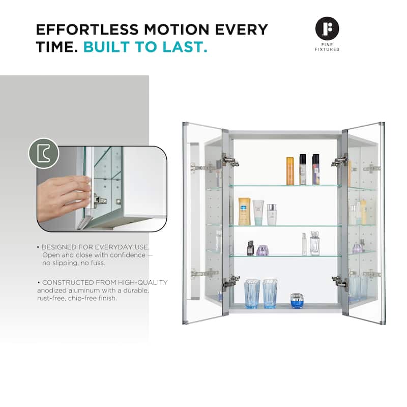 Bathroom Medicine Cabinet, Aluminum, Recessed/Surface Mount, Right/Left Hinged, Mirrored Interior