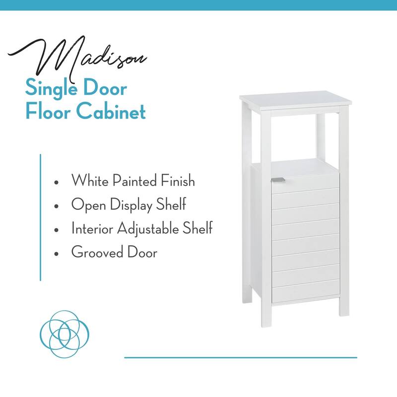 RiverRidge Madison Single 1-Door Bathroom and Laundry Storage Cabinet and Organizer with Open and Adjustable Interior Shelves