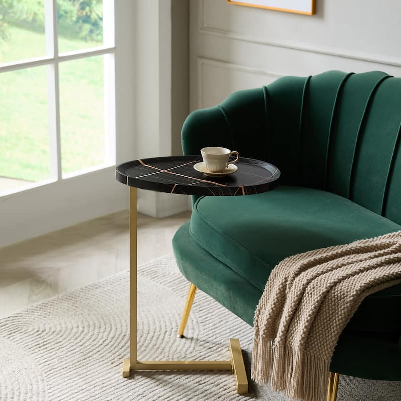 Brody Collection Gold Metal C-Shaped Wood Side Table - Black