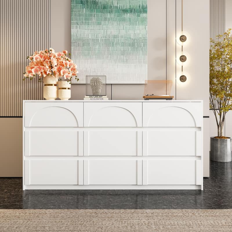 White 9-Drawer Nightstand with Modern Design and Safety Features