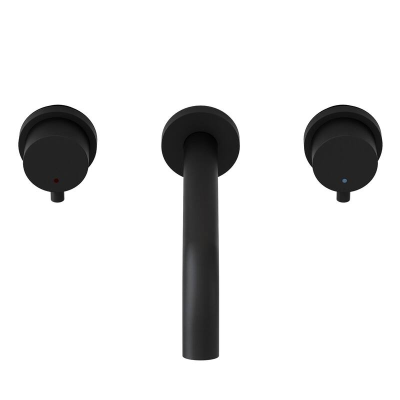 Matte Black Round Double Handle Wall-Mount Bathroom Basin Faucet