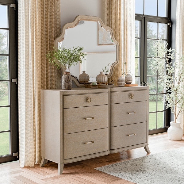 Furniture of America Ellington Natural Oak 6 Drawer Standard Dresser with Mirror in Brown IDF N7424AK DM