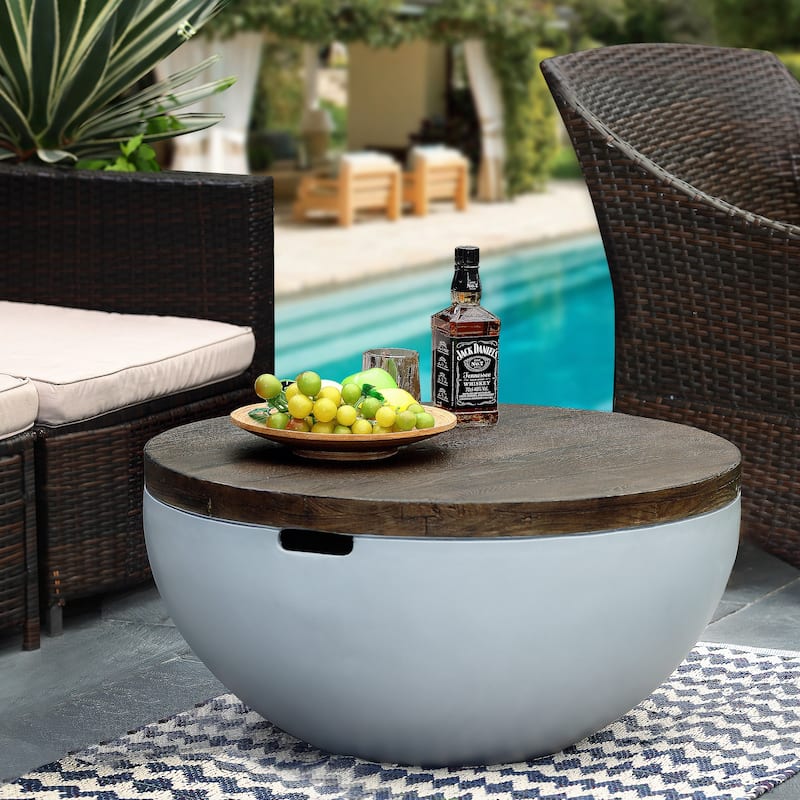 Grey and Brown MgO Round Coffee Table, Indoors and Outdoors