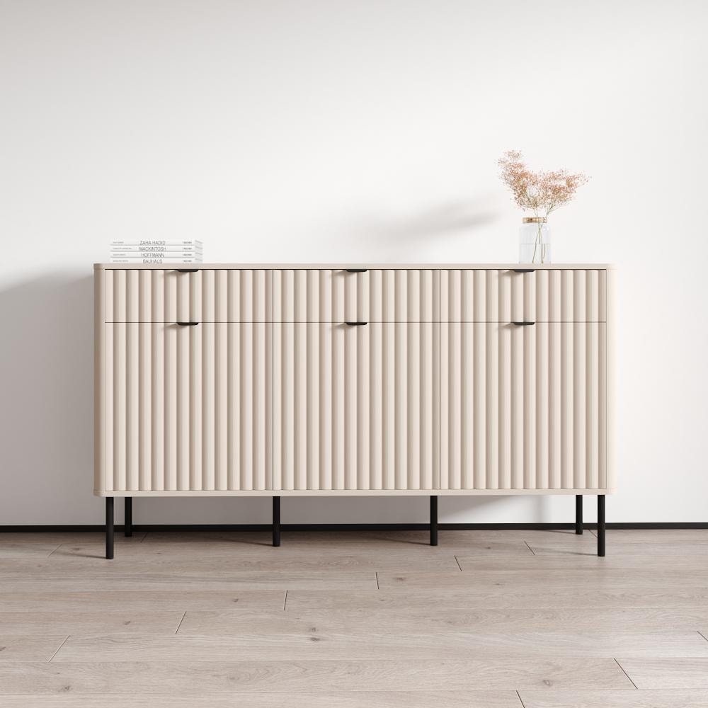 Meble Furniture Nuvola 3D3SZ 63" Matte Sideboard with Modern European Design 63W x 15D x 35.4H