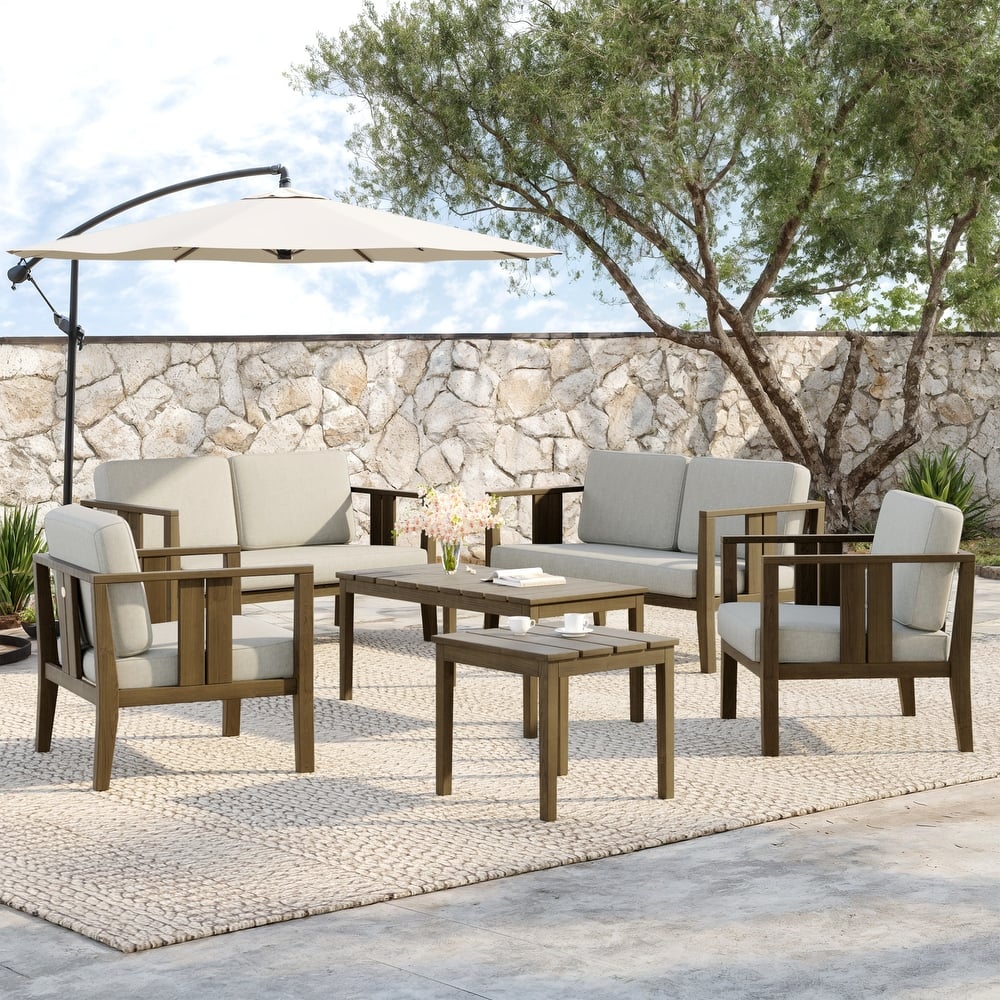 Teak Wood 6-Piece Outdoor Conversation Set with Table