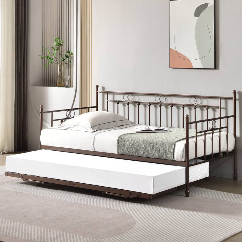 Twin Steel Metal Daybed With Pop-Up Trundle