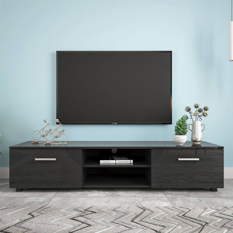 TV Stand, Television Stands with 2 Drawers, Open Shelves Console Table, Modern Entertainment Center TV Console