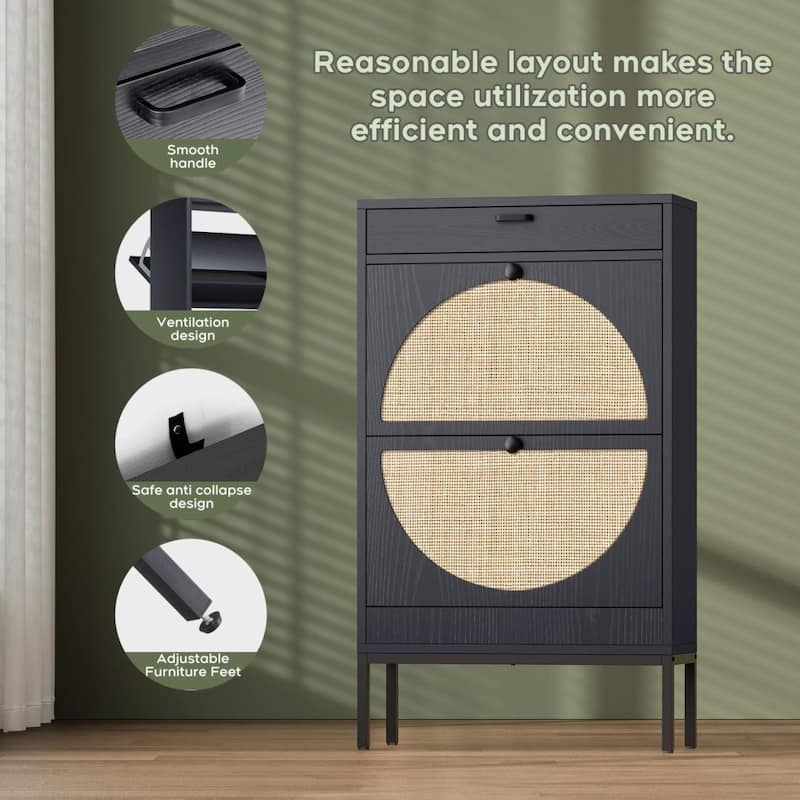 Boho Natural Rattan Shoe Storage Cabinet