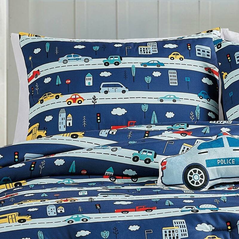 Blue Cars Reversible Kids Quilt Coverlet Bedspread Bedding Set