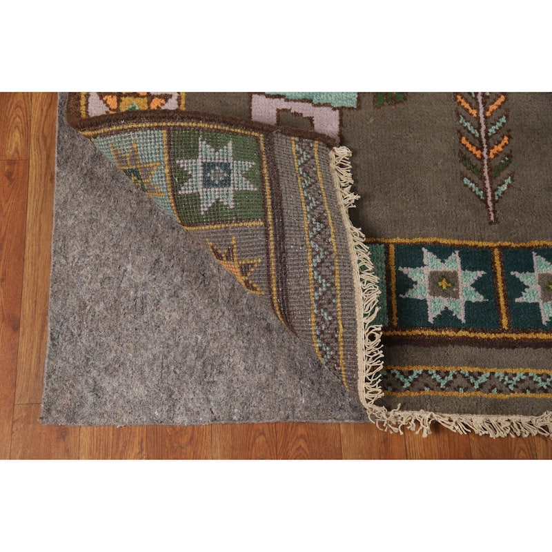 Hand Knotted Oriental 100% Wool Carpet Traditional Tribal Brown Heriz (serapi) Runner Rug - 9' 11'' X 4' 0''