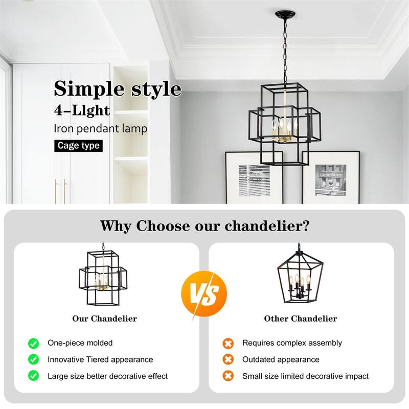 4-Light Metal Lantern Tiered Pendant Hanging Light Fixtures,No Bulbs