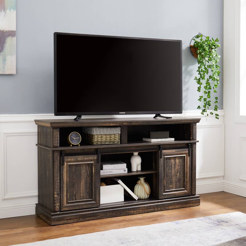 Media Console Table with Storage Cabinet, Entertainment TV Table, Multipurpose Sliding Door TV Cabinet Large Storage Space
