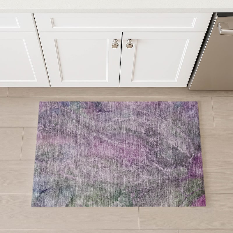 Machine Washable Indoor/ Outdoor Abstract Watercolor Chantille Rug
