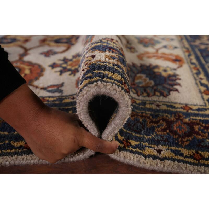 Oushak Indian Area Rug Handmade Floral Beige Wool Carpet - 4'1"x 5'11"
