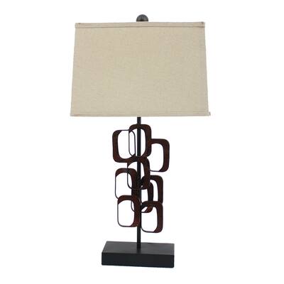Table Lamp with Tapered Shade and Cut Out Design,Bronze and Beige