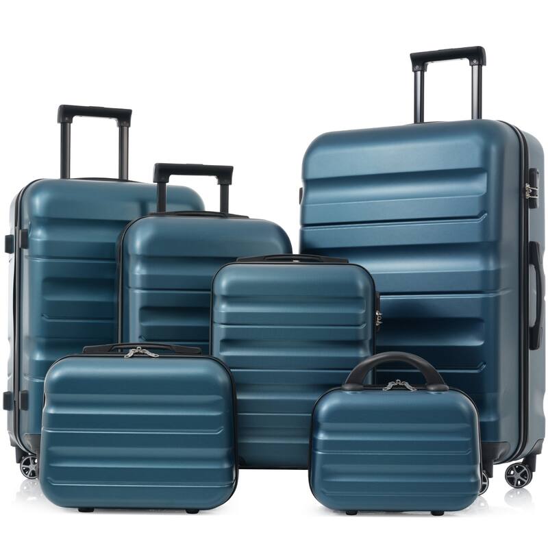 6-Piece Modern Hard-Shell Luggage, Lightweight Luggage with Spinner Wheels, for Boarding Travel, Inky Blue