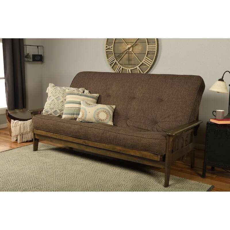 Somette Tucson Queen-size Futon Set in Rustic Walnut Finish with Linen Mattress
