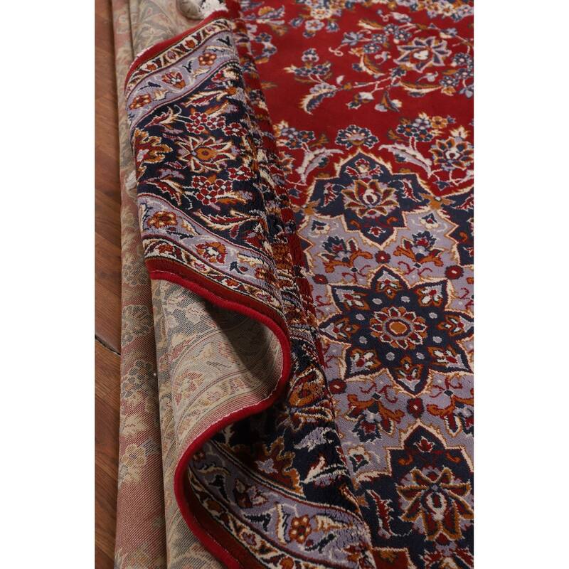 Floral Red Kashan Turkish Rug Machine-Made Medallion Carpet - 9'7" x 12'7"
