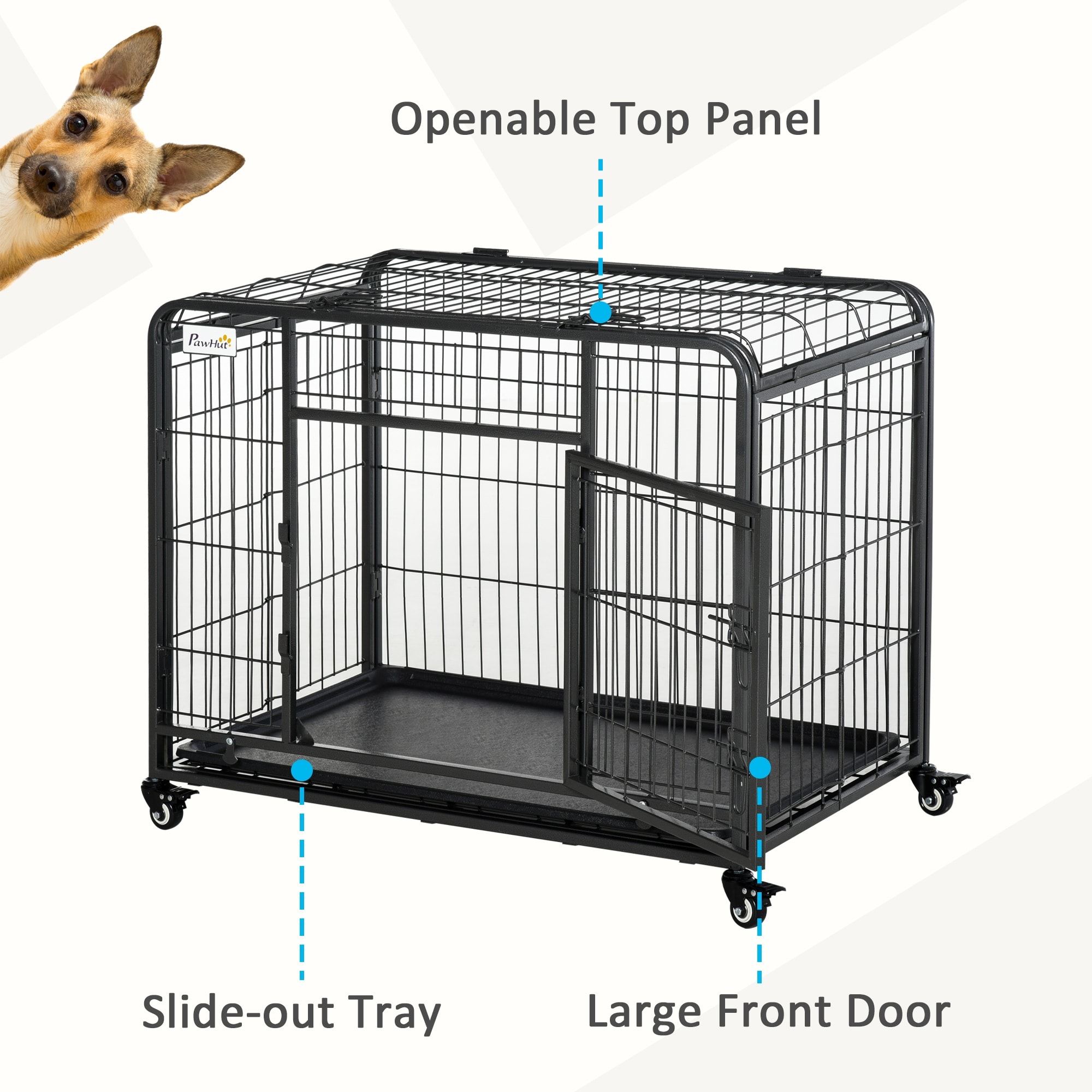 dog crate with slide out tray