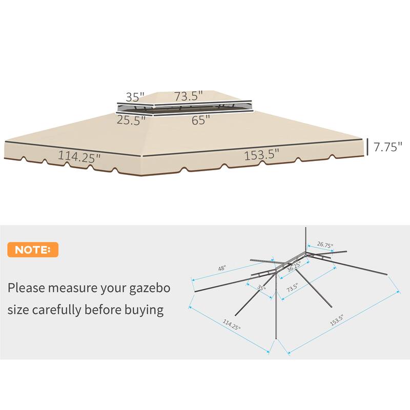 Outsunny Gazebo Replacement Canopy, Gazebo Top Cover with Double Vented Roof for Garden